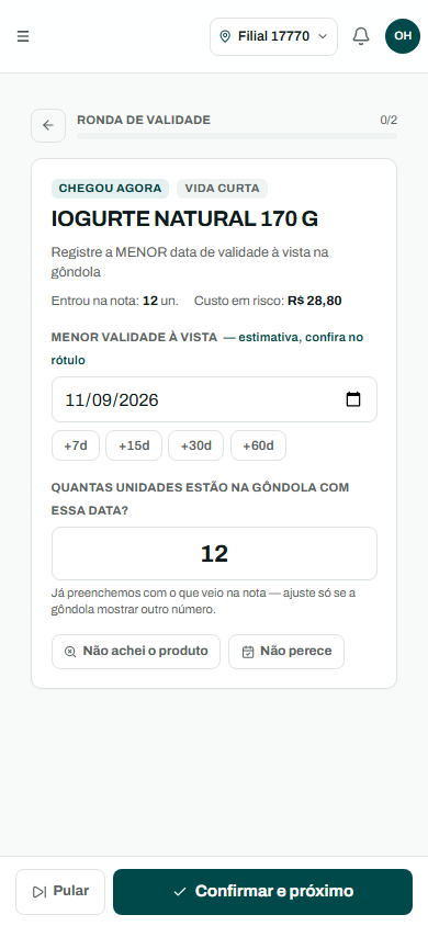 Tela real da Ronda de validade usada na gôndola pelo celular